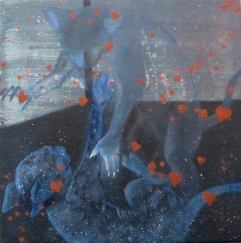 Catfight acrilico e olio su tela 2010 30x30 cm